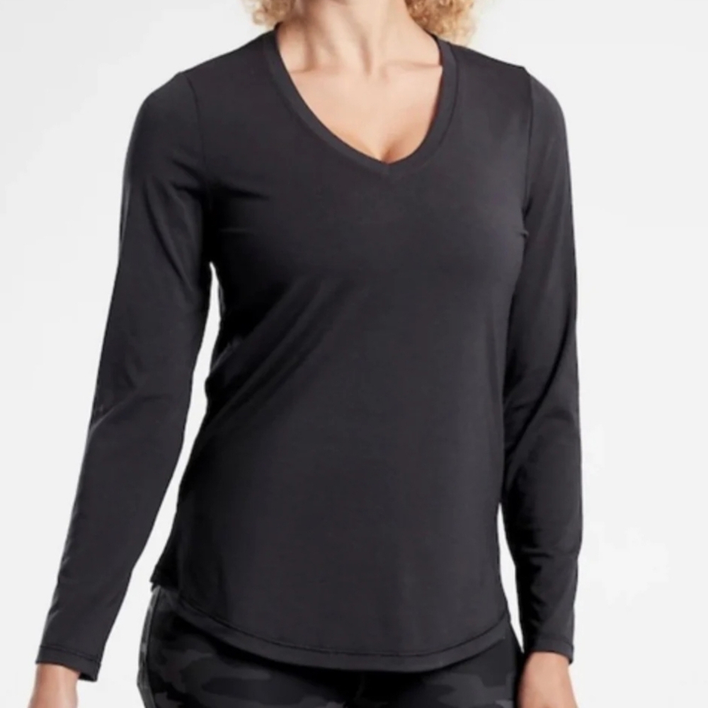 Athleta Essential Modal Blend V neck‎ Basic Black Tee Top S